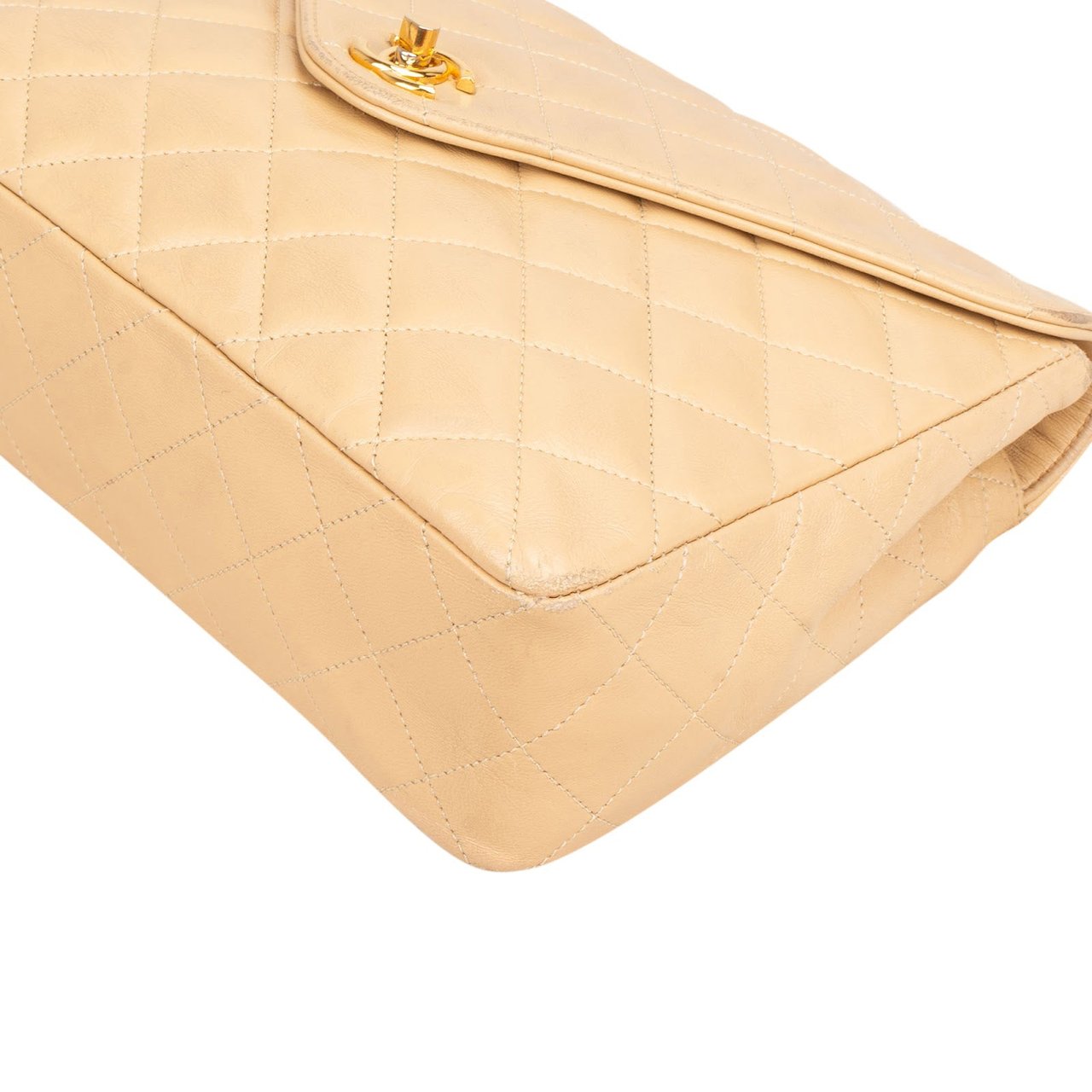 Chanel Quilted Lambskin 24K Gold Single Flap Shoulder Bag Beige