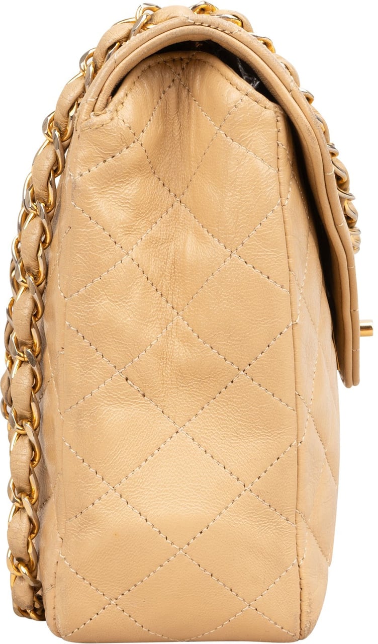 Chanel Quilted Lambskin 24K Gold Single Flap Shoulder Bag Beige