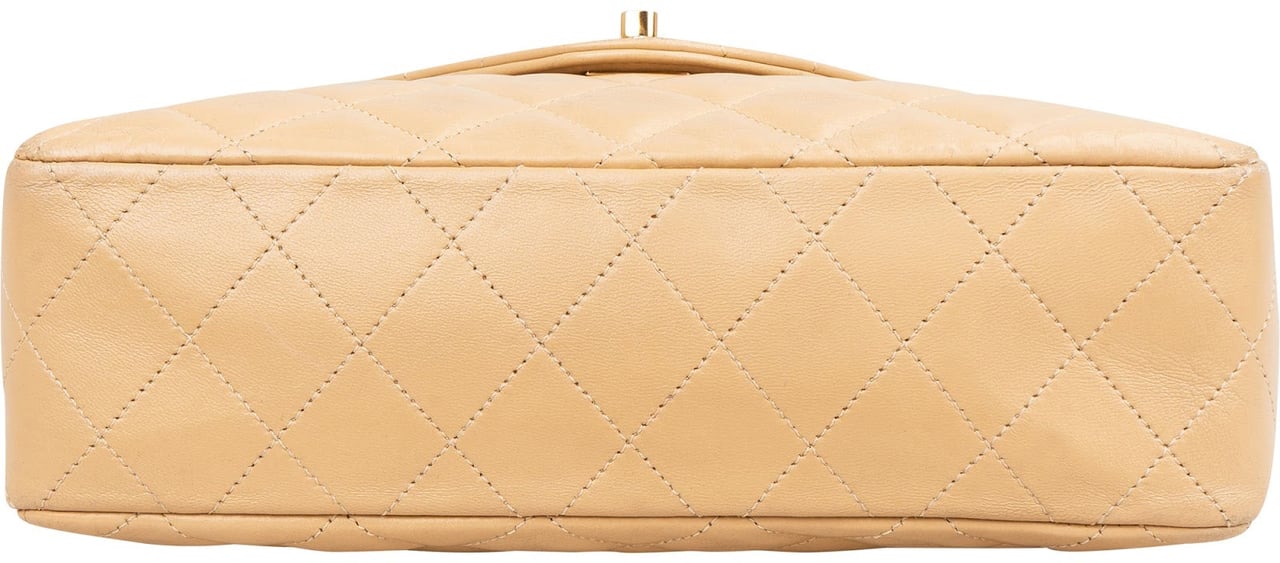 Chanel Quilted Lambskin 24K Gold Single Flap Shoulder Bag Beige