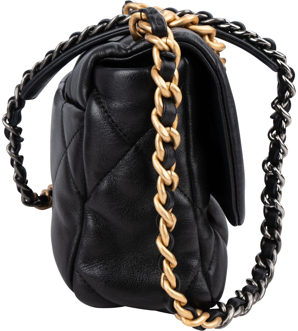 Chanel 19 Quilted Lambskin Leather Single Flap Crossbody Bag Zwart