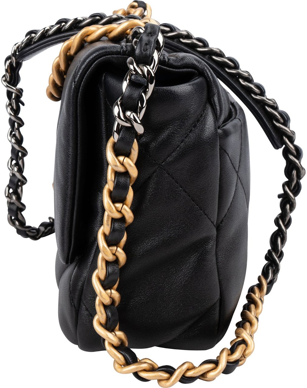 Chanel 19 Quilted Lambskin Leather Single Flap Crossbody Bag Zwart