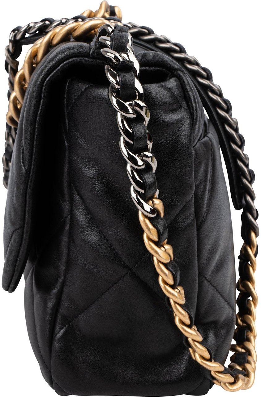 Chanel 19 Quilted Lambskin Leather Jumbo Single Flap Crossbody Bag Zwart