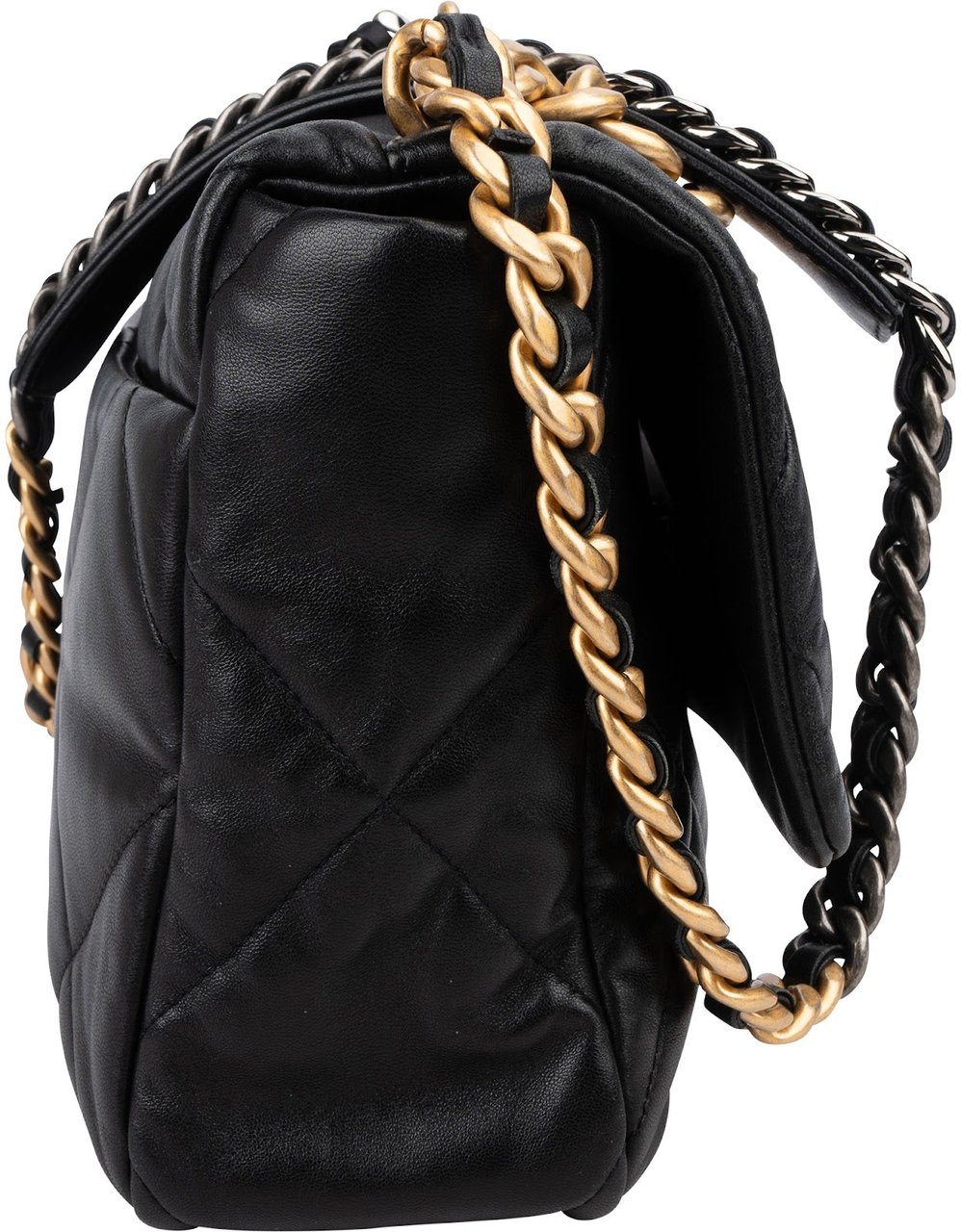 Chanel 19 Quilted Lambskin Leather Jumbo Single Flap Crossbody Bag Zwart