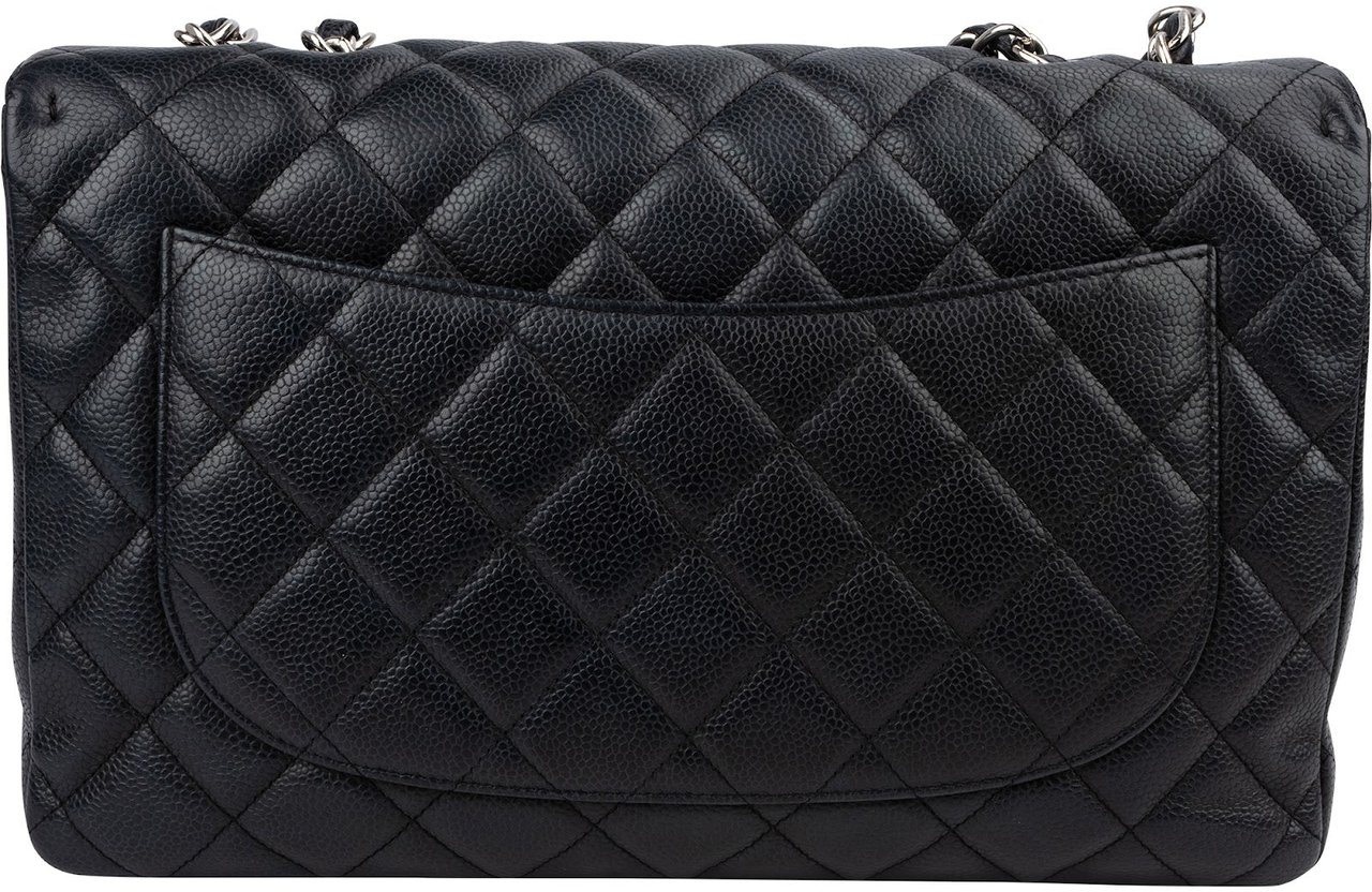Chanel Quilted Caviar Leather Palladium Jumbo Single Flap Crossbody Bag Zwart