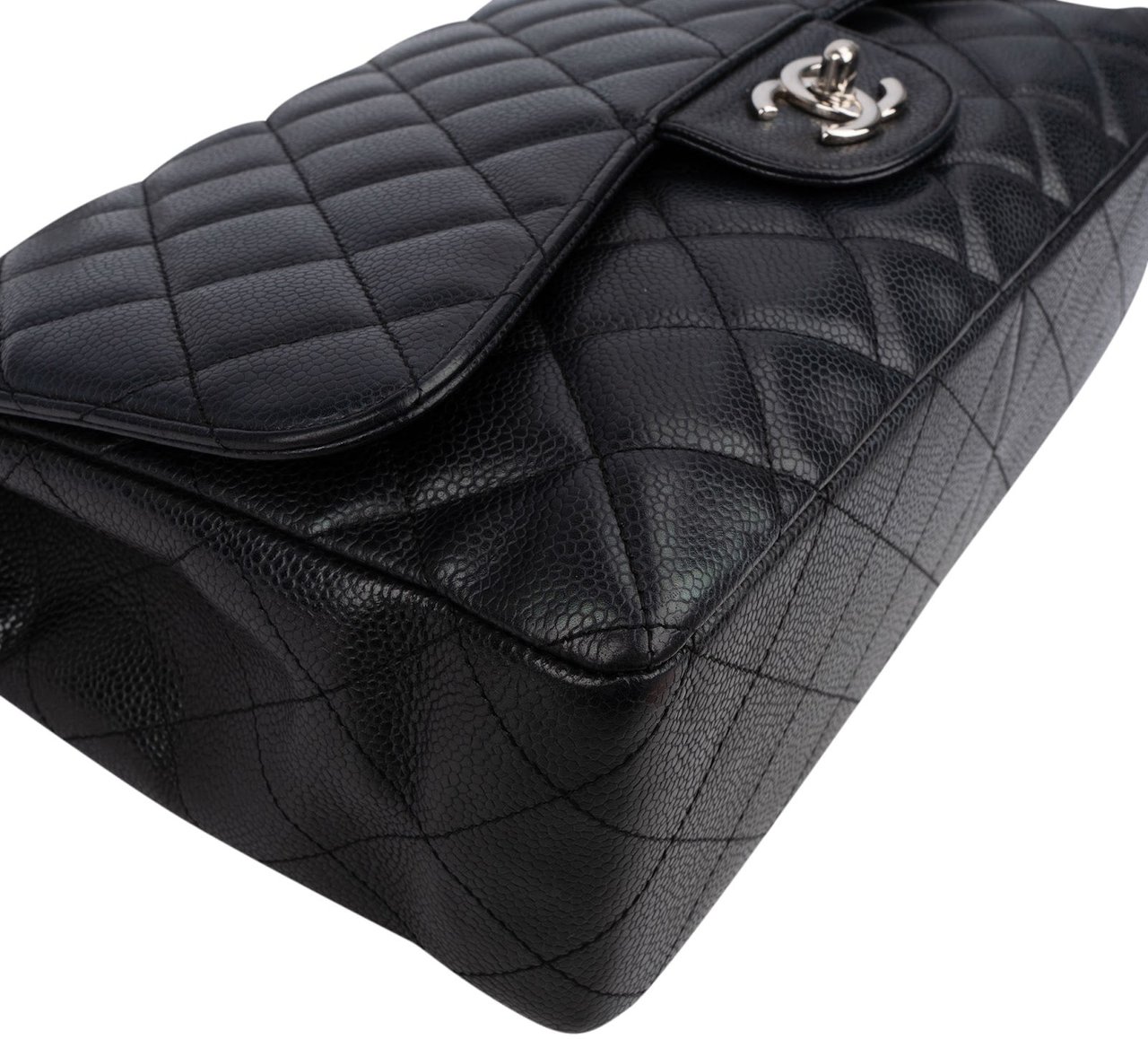 Chanel Quilted Caviar Leather Palladium Jumbo Single Flap Crossbody Bag Zwart