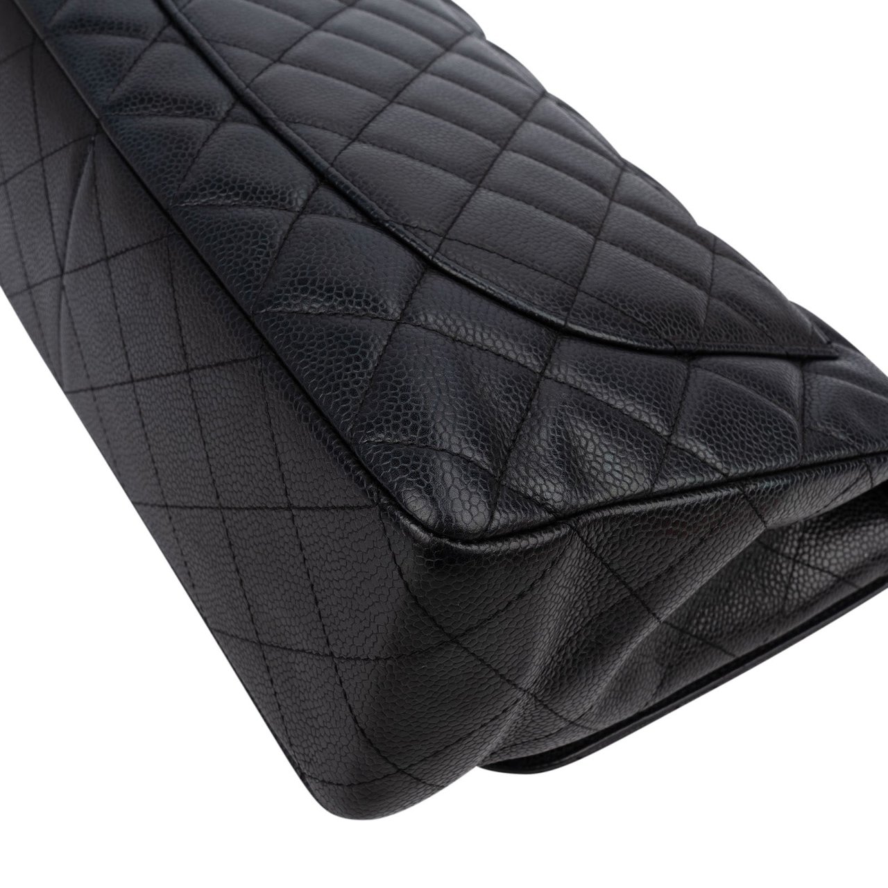 Chanel Quilted Caviar Leather Palladium Jumbo Single Flap Crossbody Bag Zwart