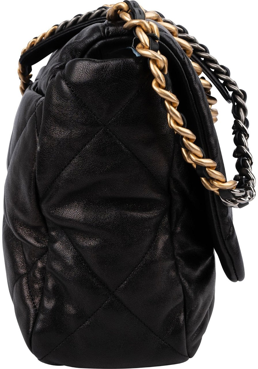 Chanel 19 Quilted Lambskin Leather Maxi Single Flap Shoulder Bag Zwart