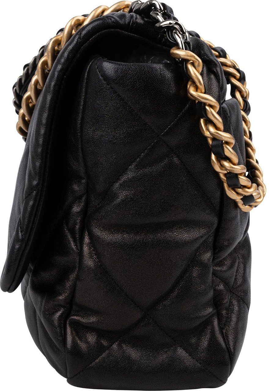 Chanel 19 Quilted Lambskin Leather Maxi Single Flap Shoulder Bag Zwart