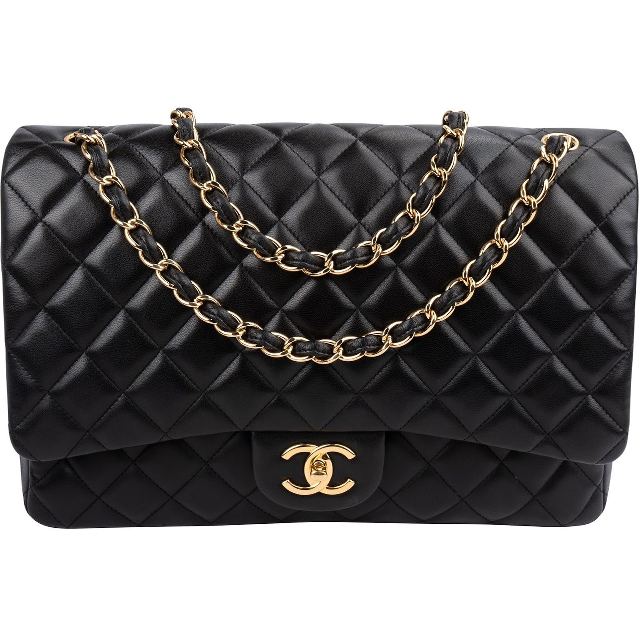 Chanel Quilted Lambskin Maxi Double Flap Crossbody Bag Zwart