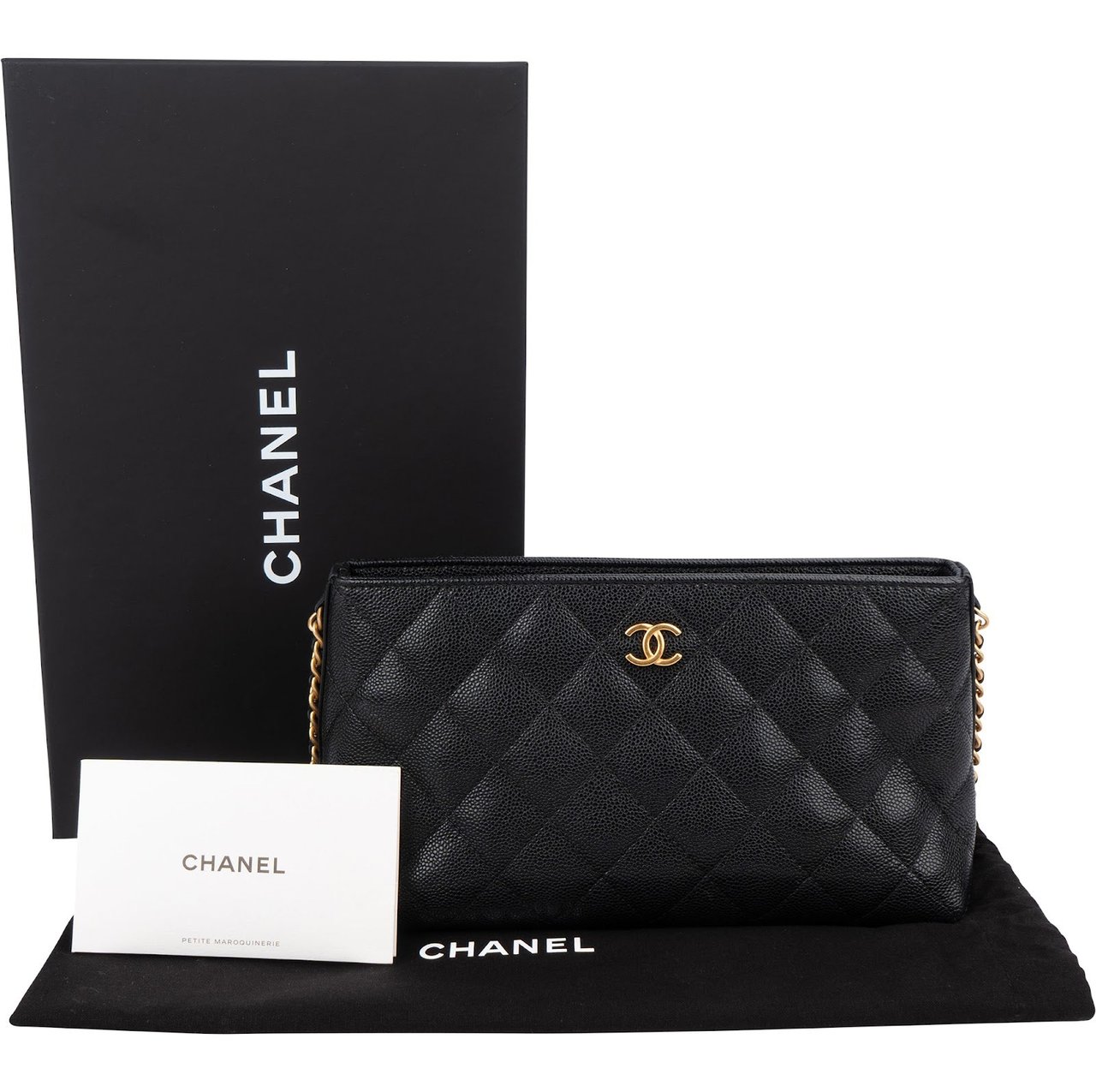 Chanel Quilted Caviar Leather Side Chain Clutch Bag Zwart