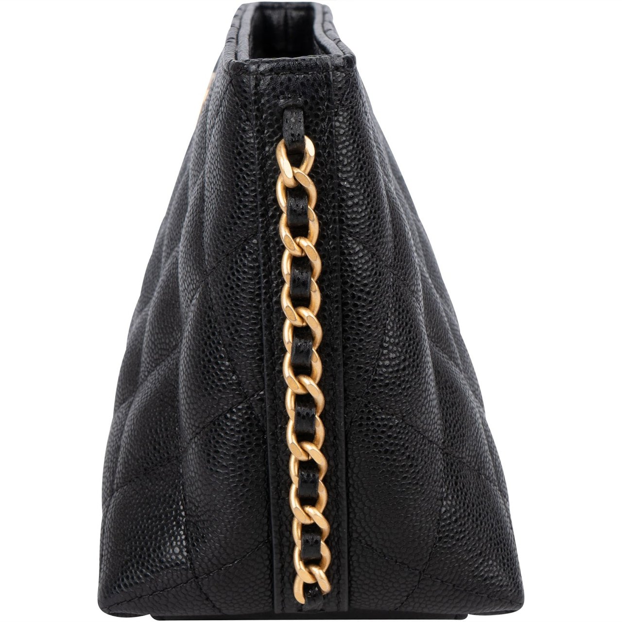 Chanel Quilted Caviar Leather Side Chain Clutch Bag Zwart