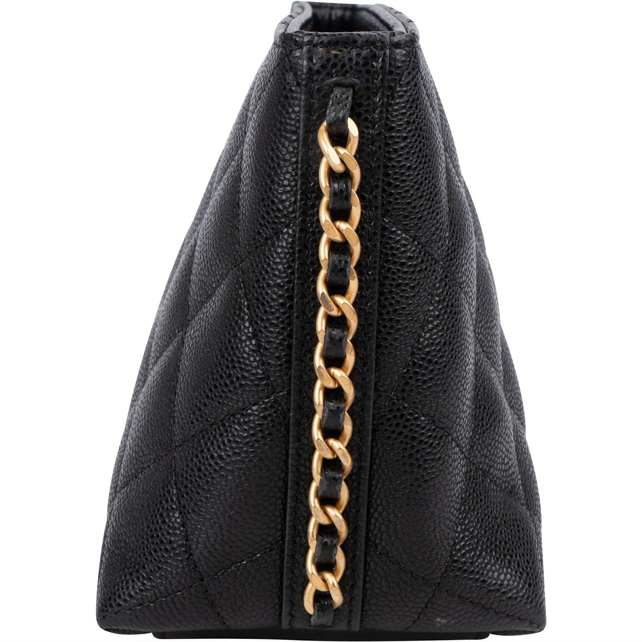 Chanel Quilted Caviar Leather Side Chain Clutch Bag Zwart