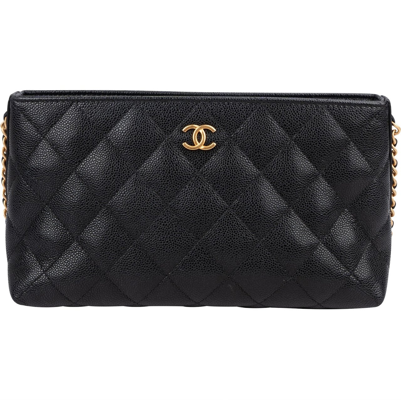 Chanel Quilted Caviar Leather Side Chain Clutch Bag Zwart
