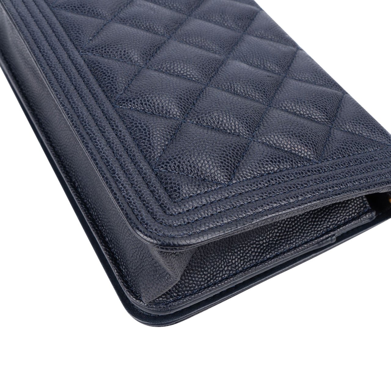Chanel Quilted Caviar Leather Boy Wallet On Chain Crossbody Bag Navy