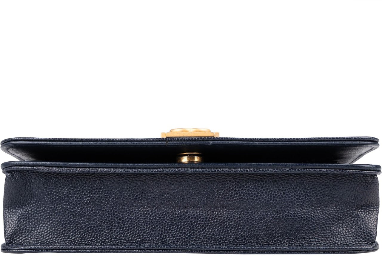 Chanel Quilted Caviar Leather Boy Wallet On Chain Crossbody Bag Navy
