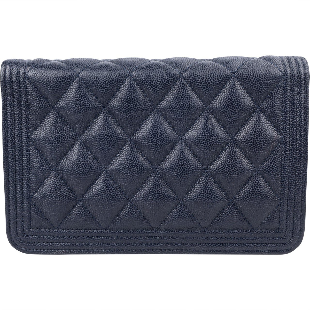 Chanel Quilted Caviar Leather Boy Wallet On Chain Crossbody Bag Navy