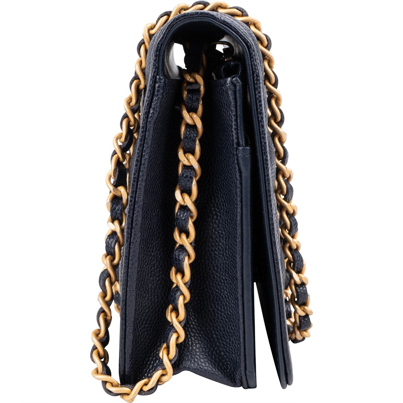 Chanel Quilted Caviar Leather Boy Wallet On Chain Crossbody Bag Navy