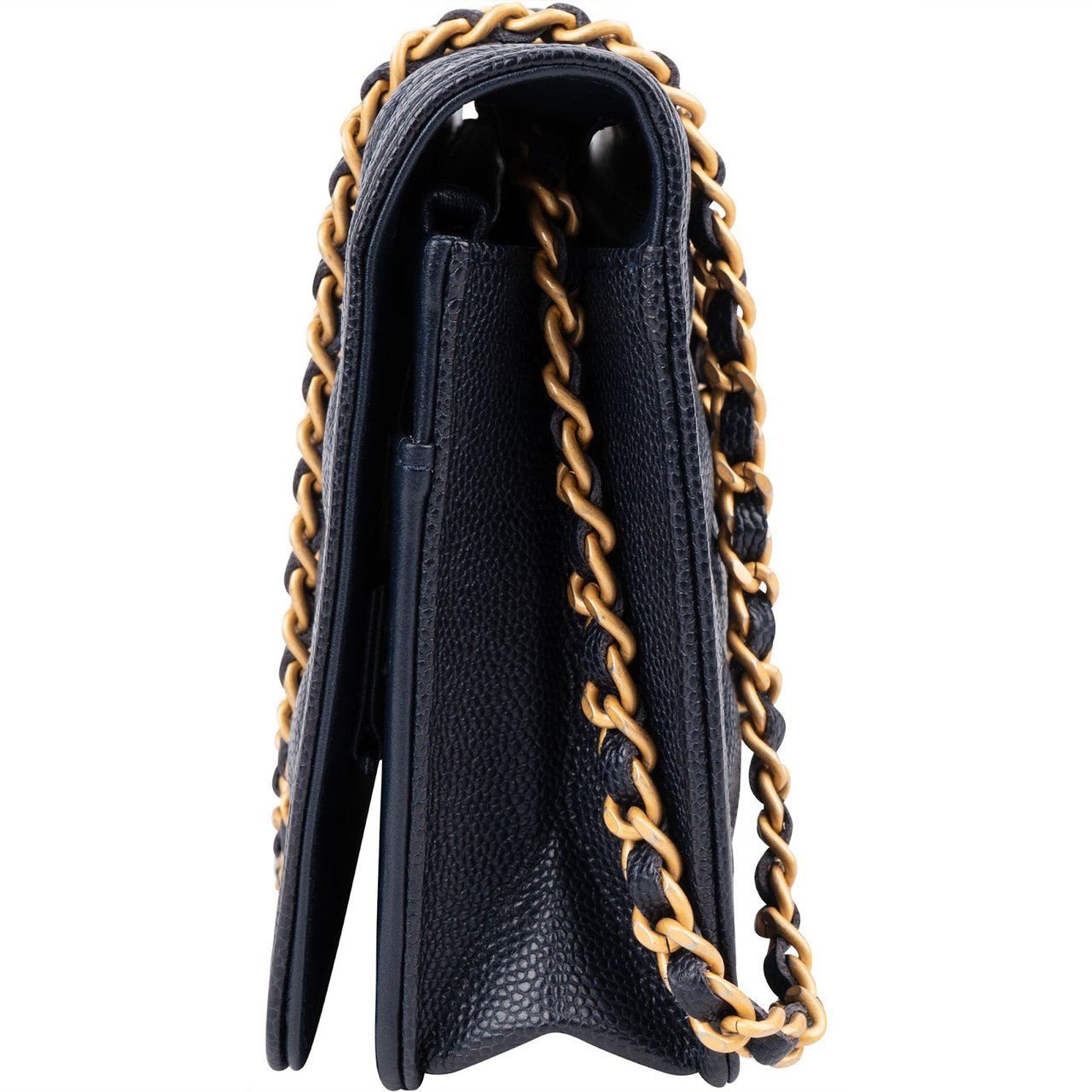 Chanel Quilted Caviar Leather Boy Wallet On Chain Crossbody Bag Navy