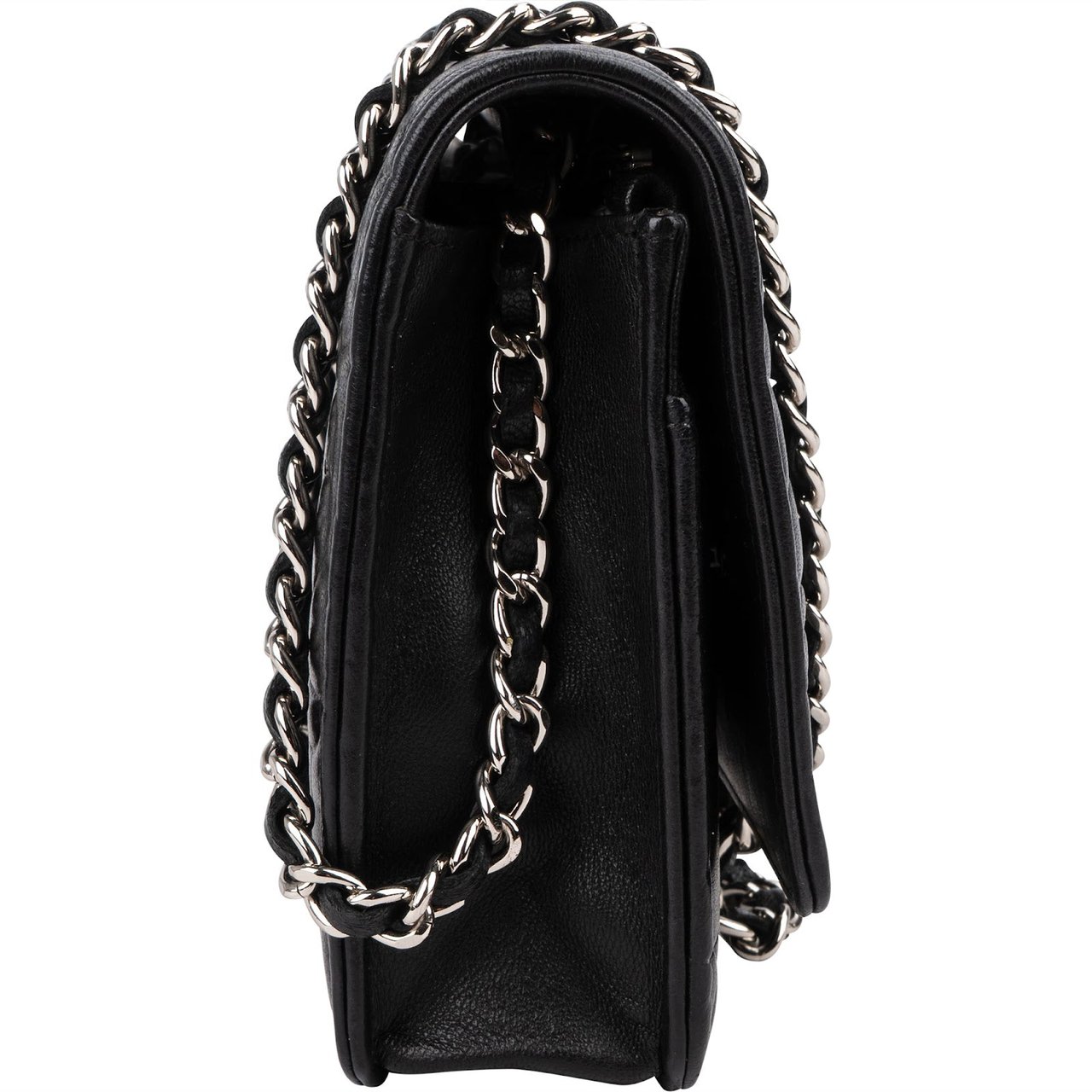 Chanel Camellia Embossed Lambskin Wallet on Chain Crossbody Bag Zwart