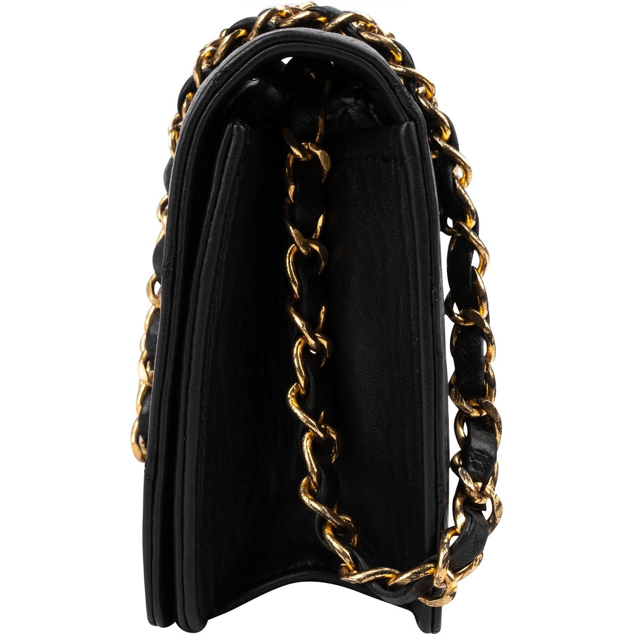 Chanel Quilted Lambskin Mini 24K Gold Single Flap Shoulder Bag Zwart