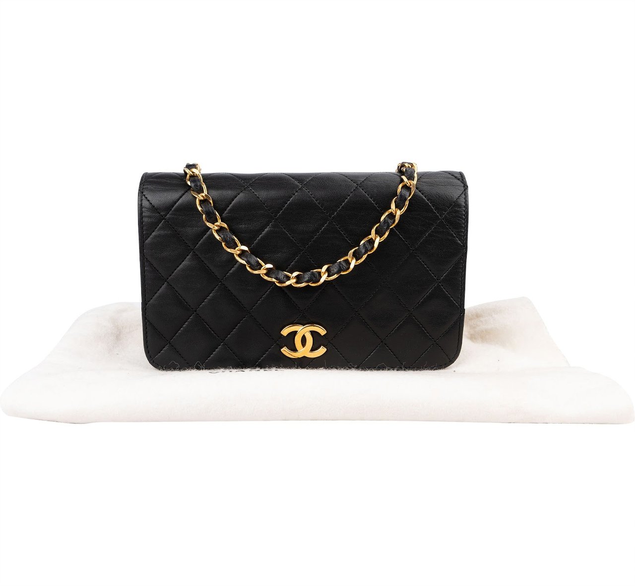 Chanel Quilted Lambskin Mini 24K Gold Single Flap Shoulder Bag Zwart