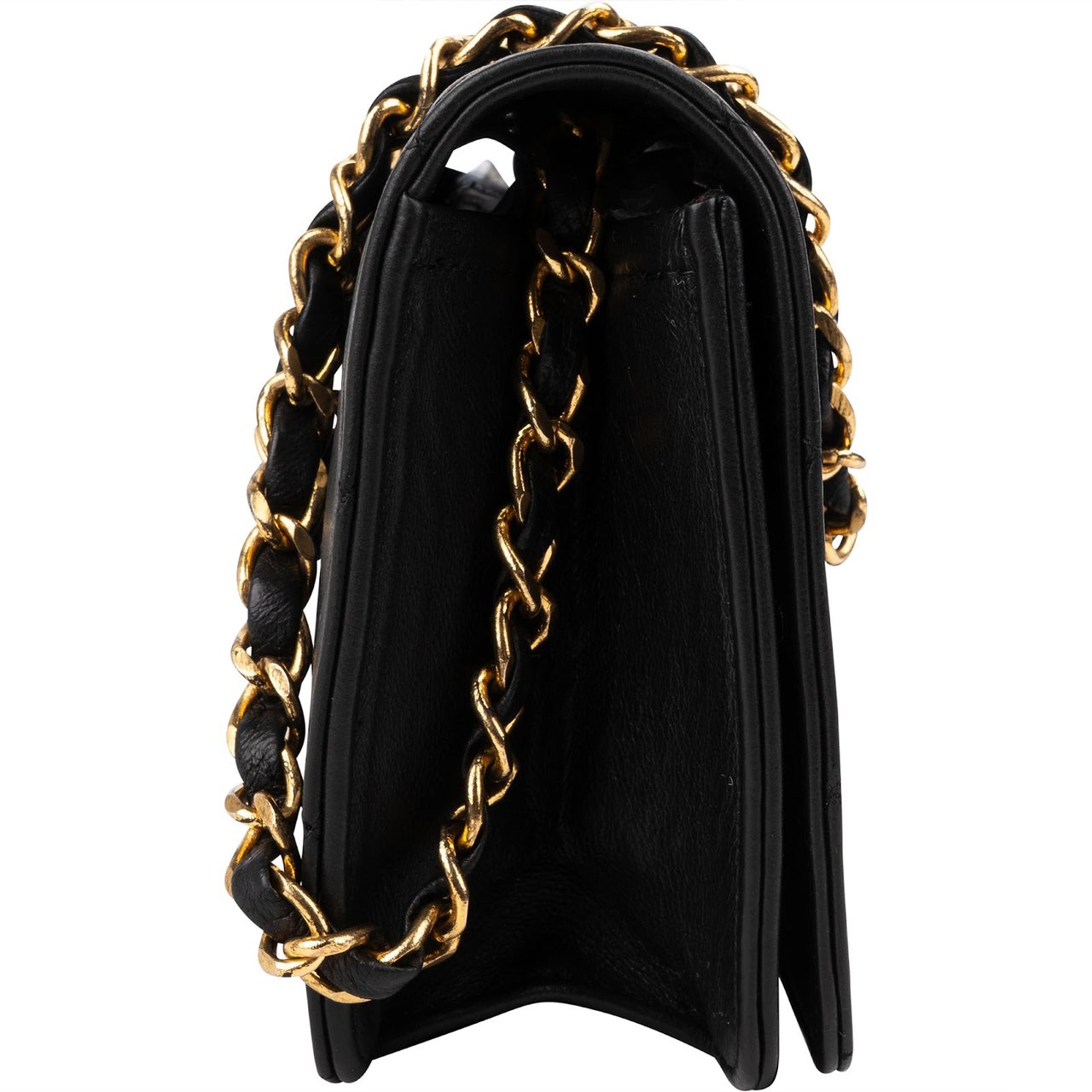 Chanel Quilted Lambskin Mini 24K Gold Single Flap Shoulder Bag Zwart