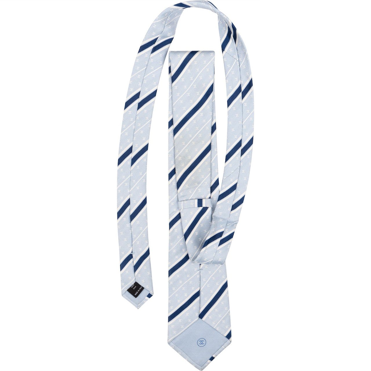 Chanel Striped Emblem CC Silk Tie Krawatte Lichtblauw