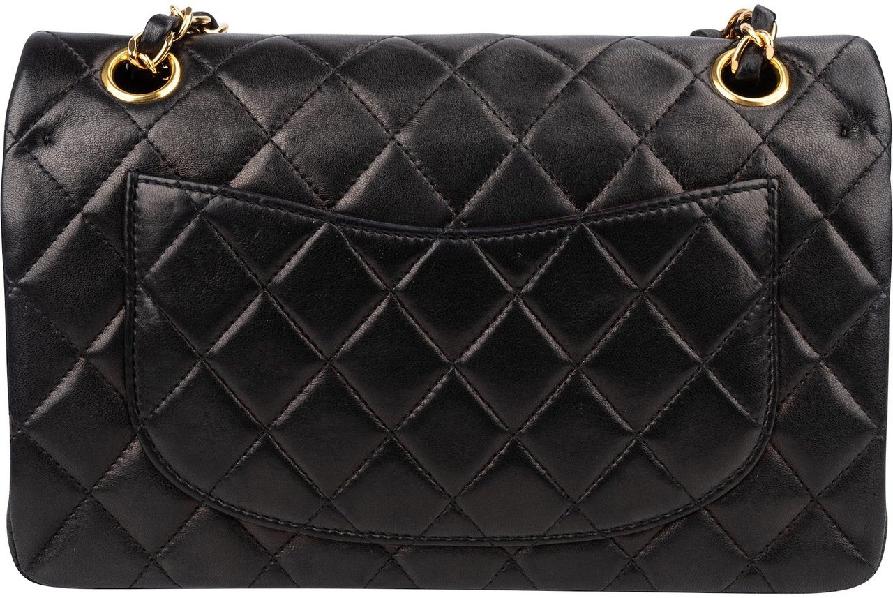 Chanel Quilted Lambskin 24K Gold Small Double Flap Shoulder Bag Zwart