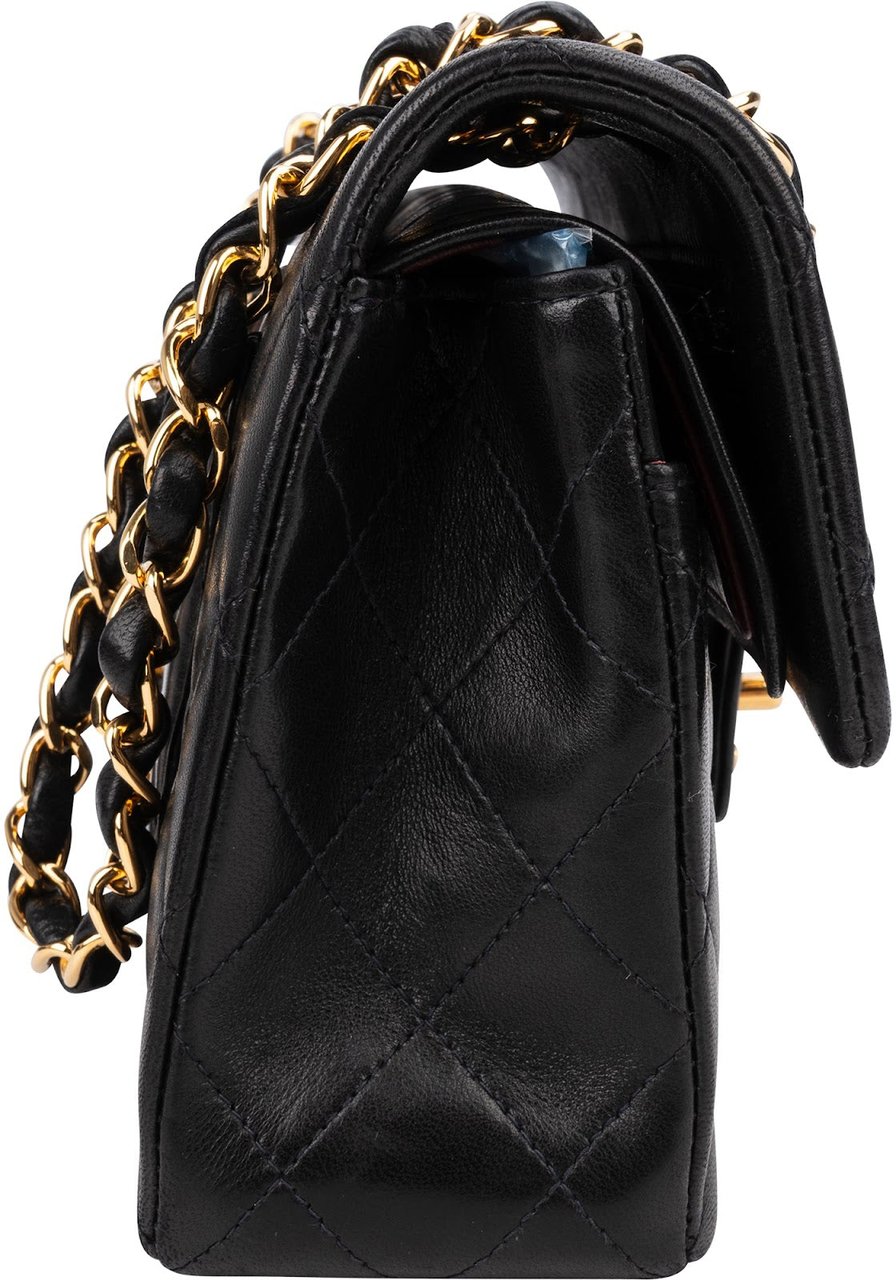 Chanel Quilted Lambskin 24K Gold Small Double Flap Shoulder Bag Zwart