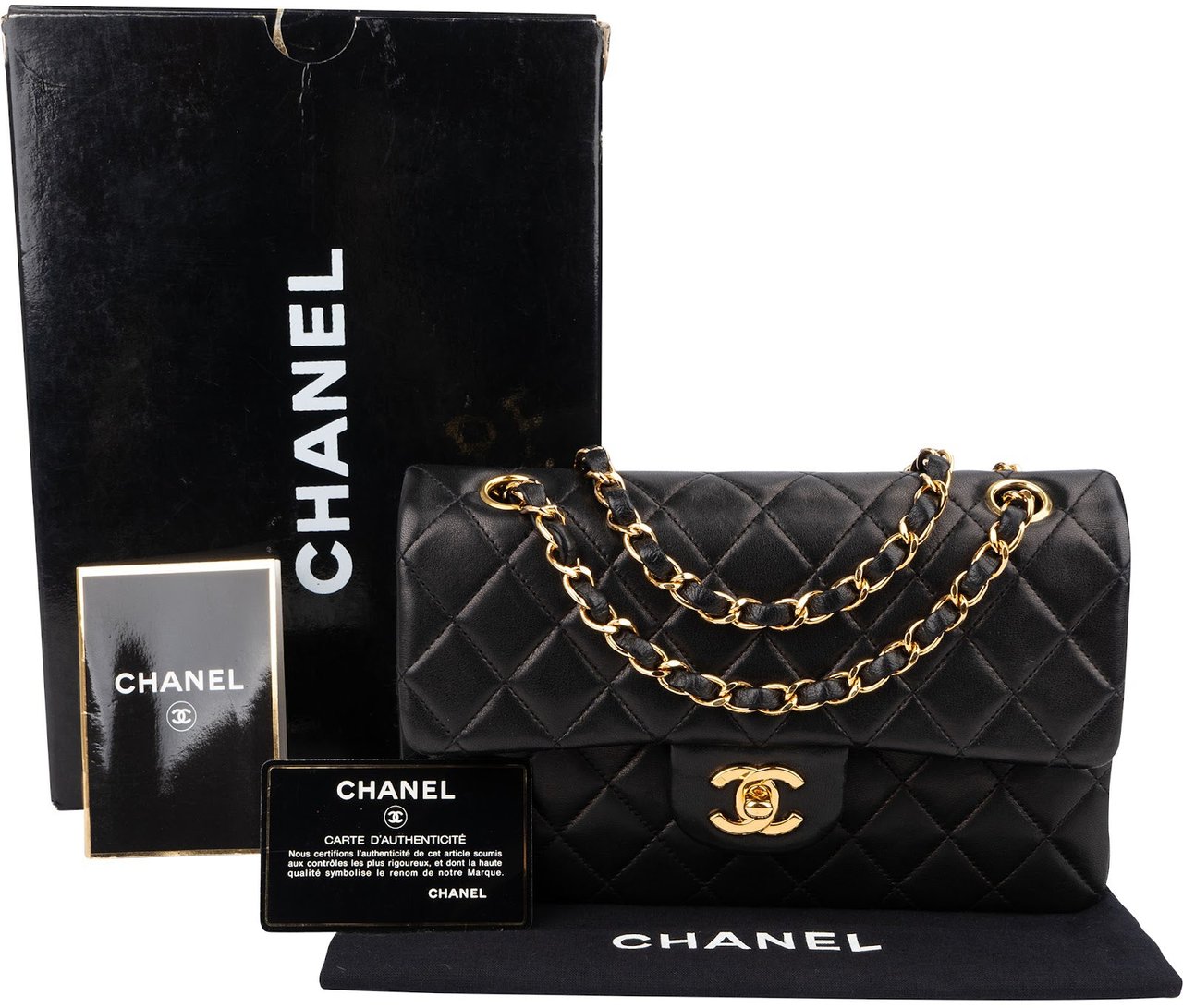 Chanel Quilted Lambskin 24K Gold Small Double Flap Shoulder Bag Zwart