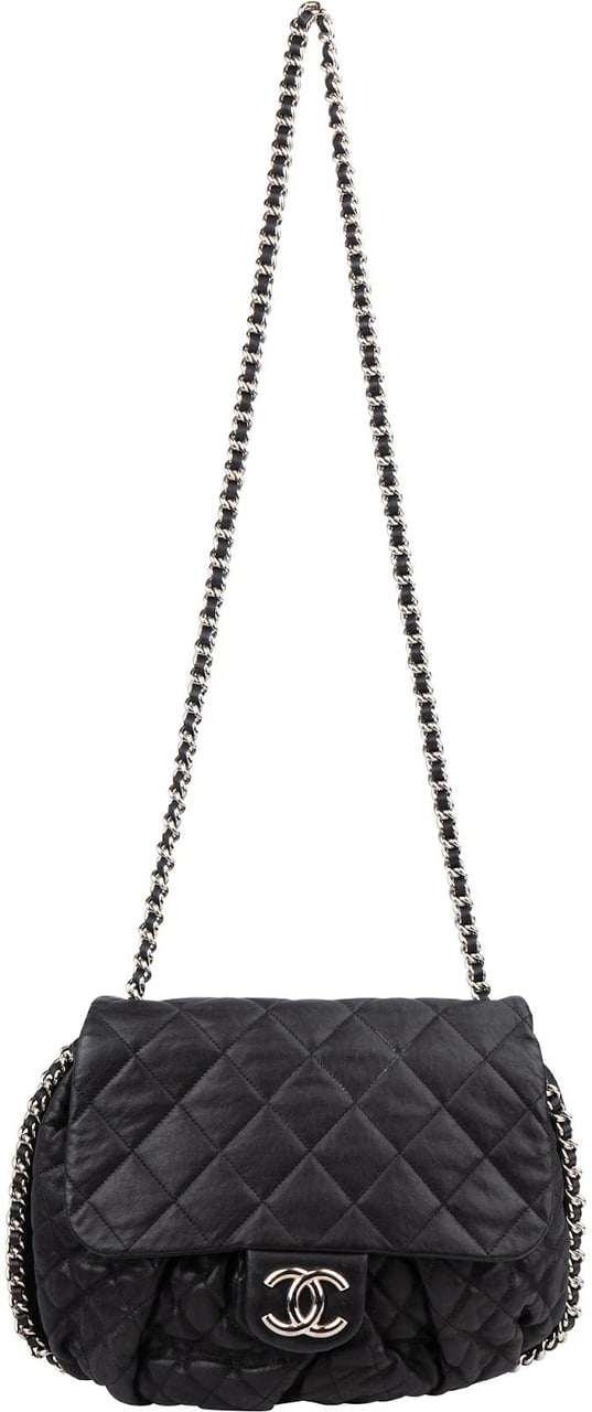 Chanel Quilted Lambskin Bubble Quilt Jumbo Single Flap Crossbody Bag Zwart