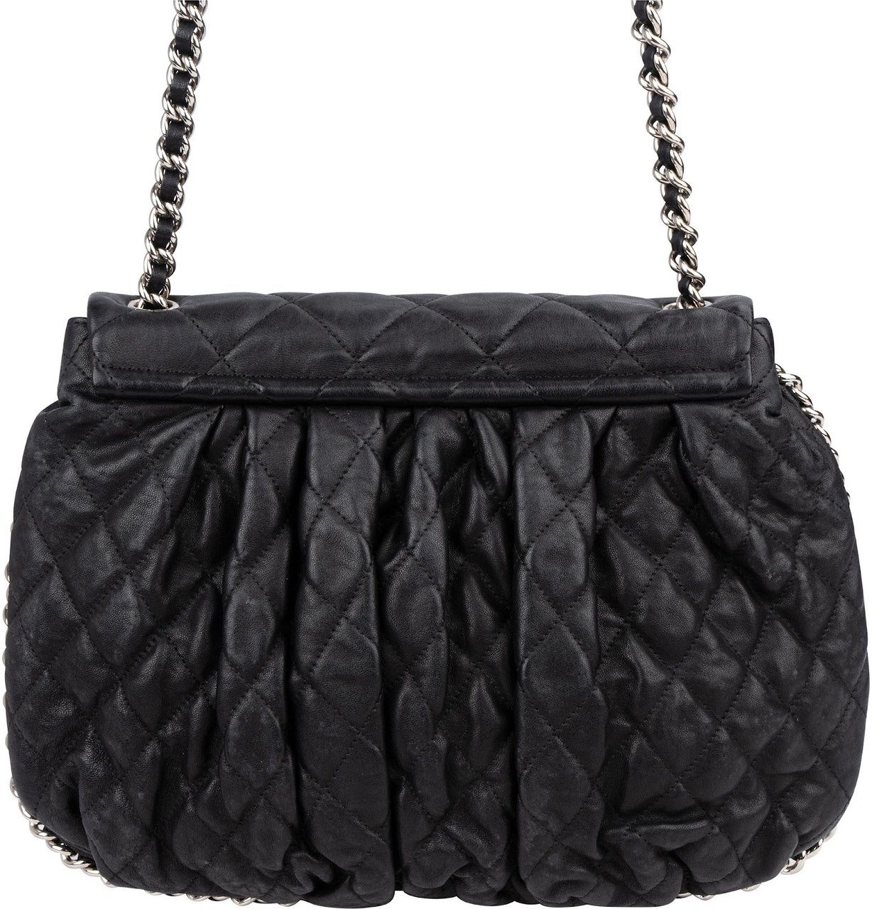 Chanel Quilted Lambskin Bubble Quilt Jumbo Single Flap Crossbody Bag Zwart