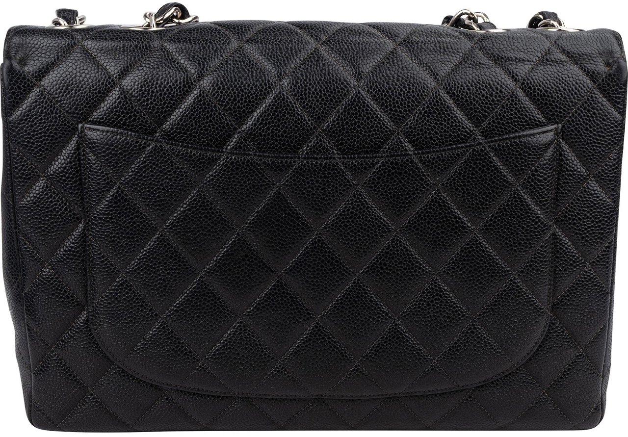 Chanel Quilted Caviar Leather Jumbo Single Flap Crossbody Bag Zwart