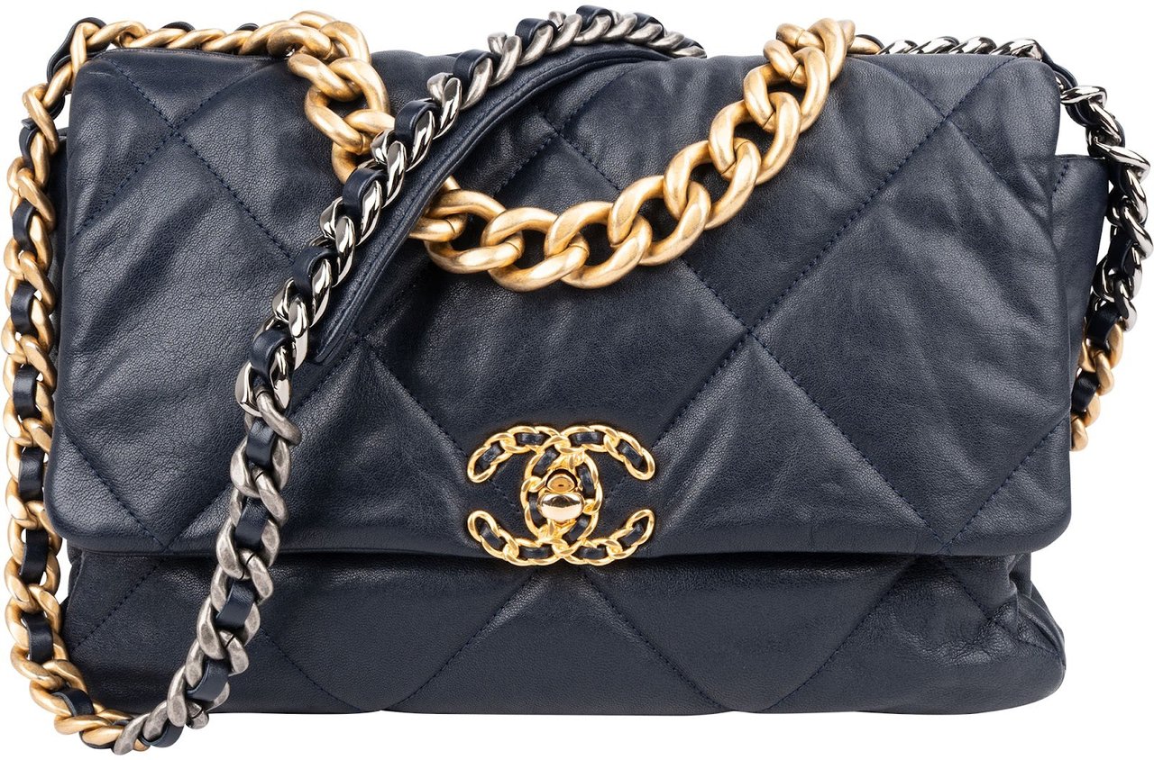 Chanel 19 Quilted Lambskin Chanel Single Flap Crossbody Bag Navy