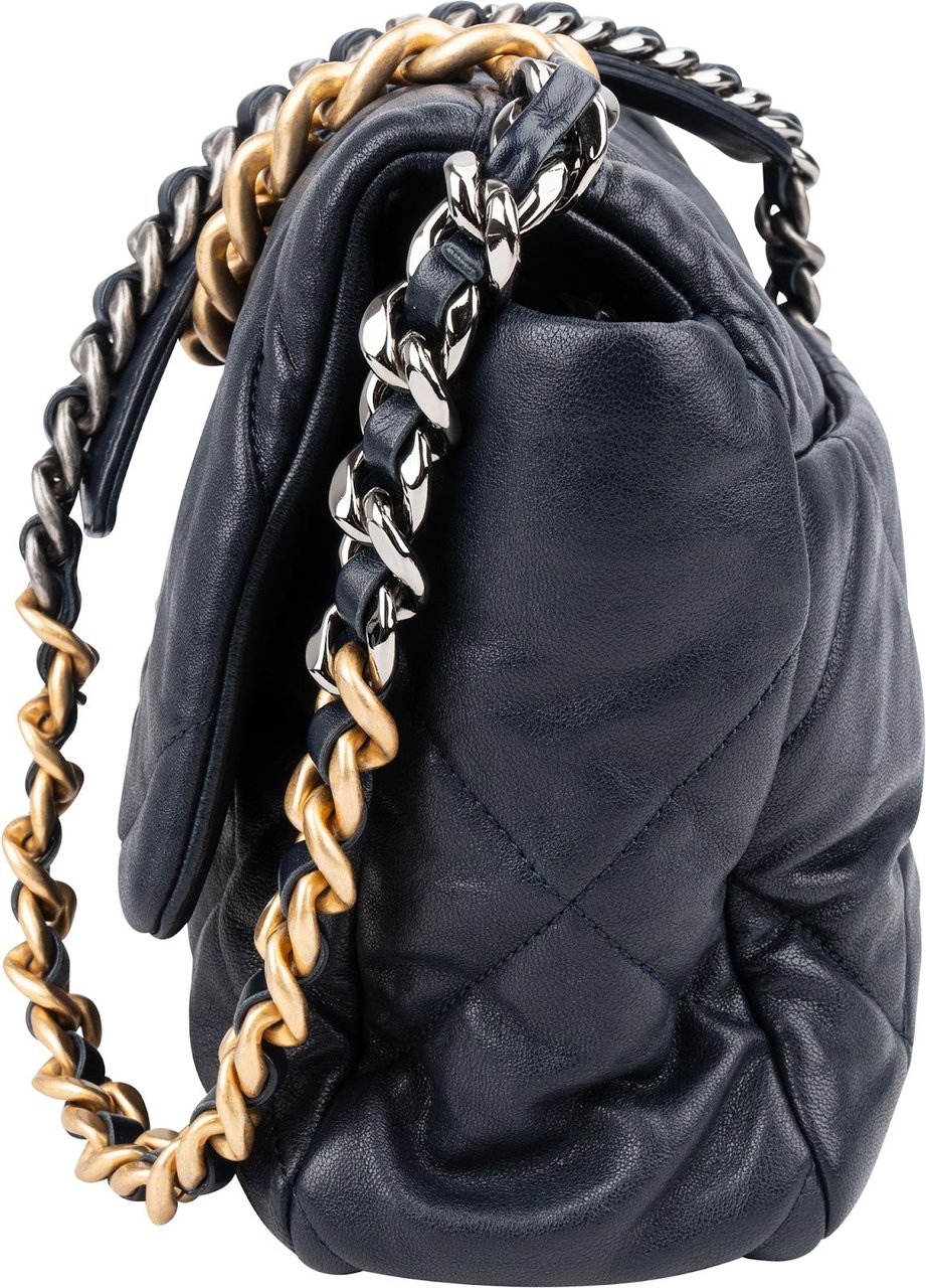 Chanel 19 Quilted Lambskin Chanel Single Flap Crossbody Bag Navy