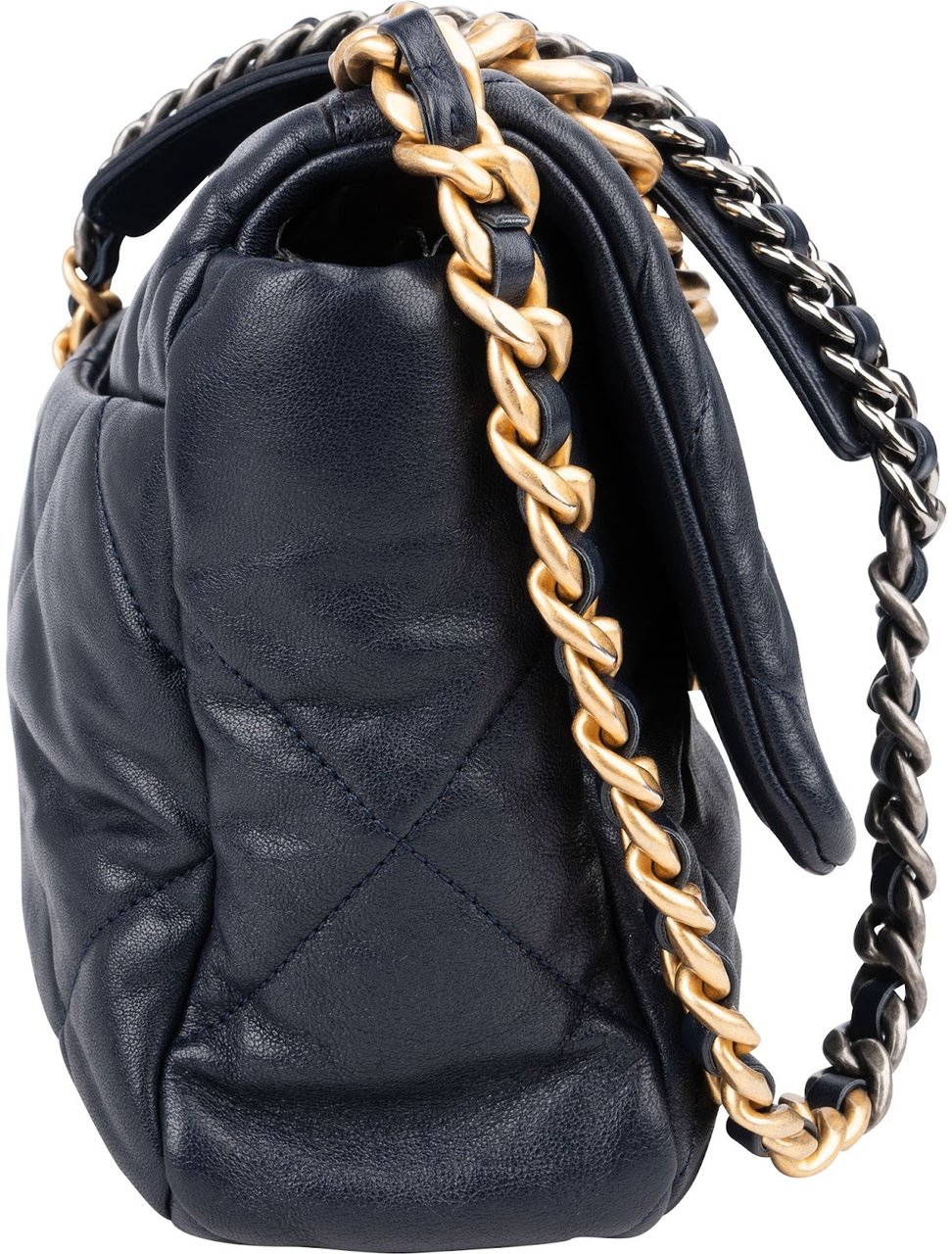 Chanel 19 Quilted Lambskin Chanel Single Flap Crossbody Bag Navy
