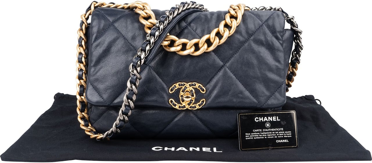 Chanel 19 Quilted Lambskin Chanel Single Flap Crossbody Bag Navy