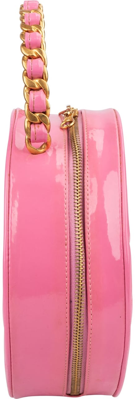 Chanel Iconic Quilted Patent Leather Round Vanity Handbag Rood