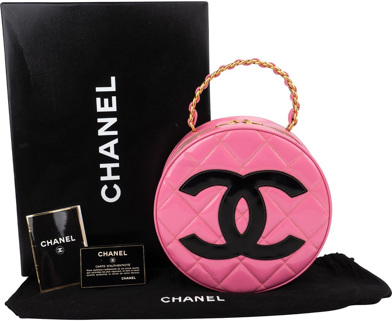 Chanel Iconic Quilted Patent Leather Round Vanity Handbag Rood