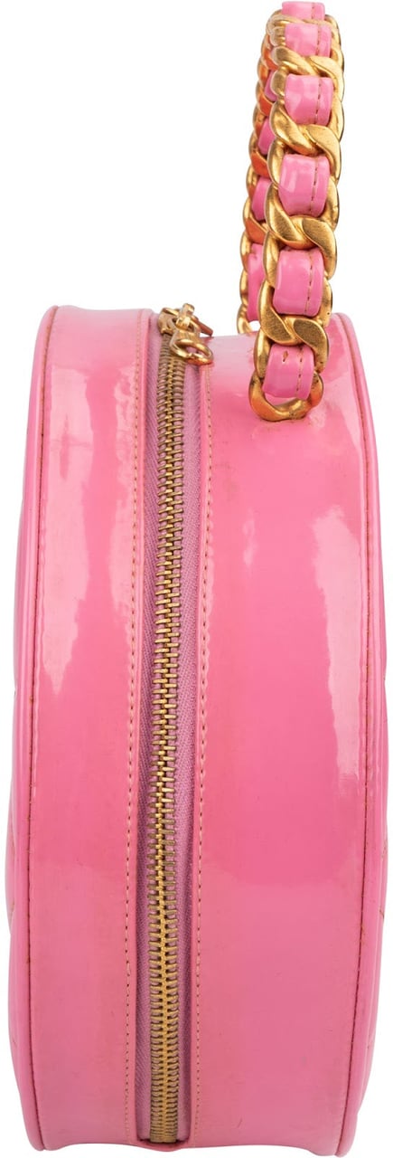 Chanel Iconic Quilted Patent Leather Round Vanity Handbag Rood