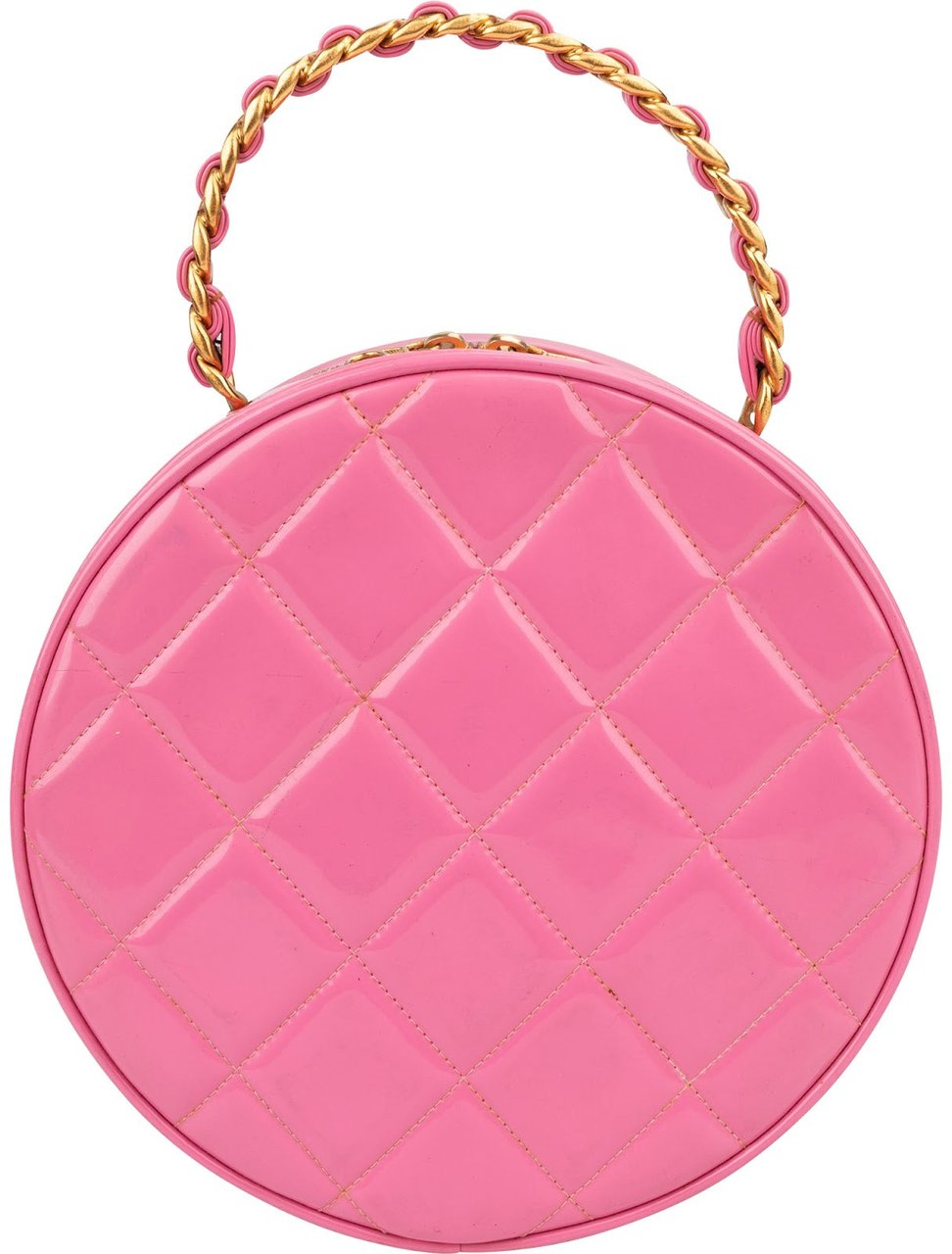 Chanel Iconic Quilted Patent Leather Round Vanity Handbag Rood