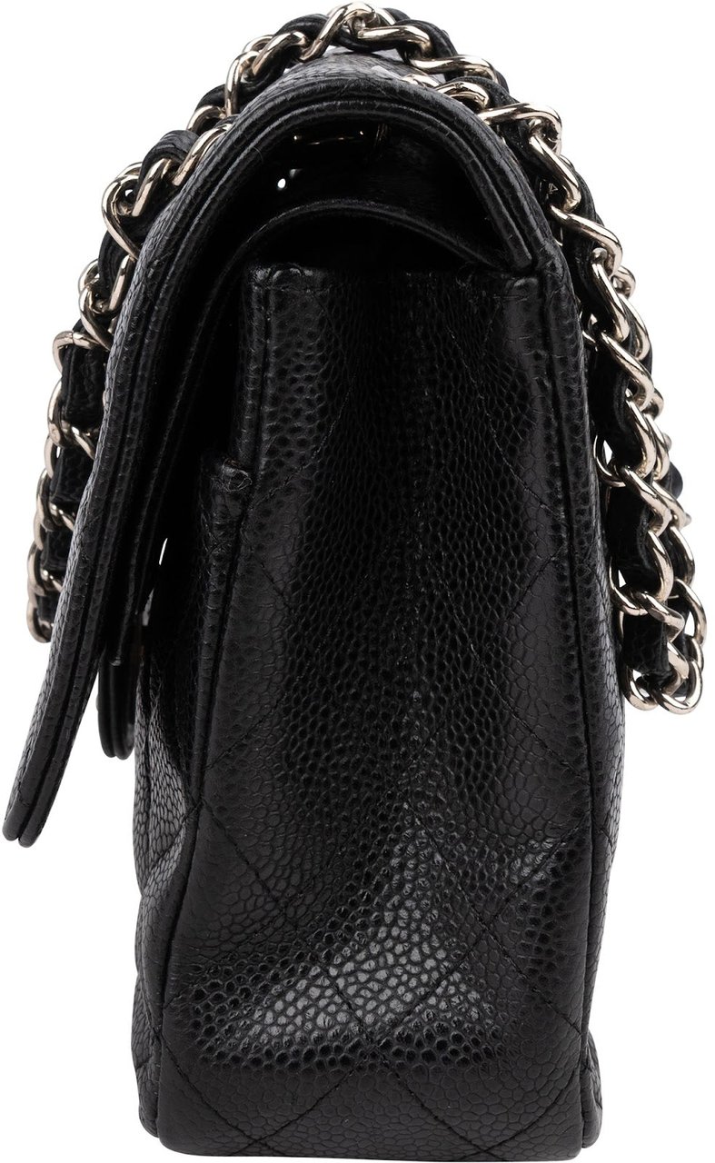 Chanel Quilted Caviar Leather Palladium Medium Double Flap Shoulder Bag Zwart