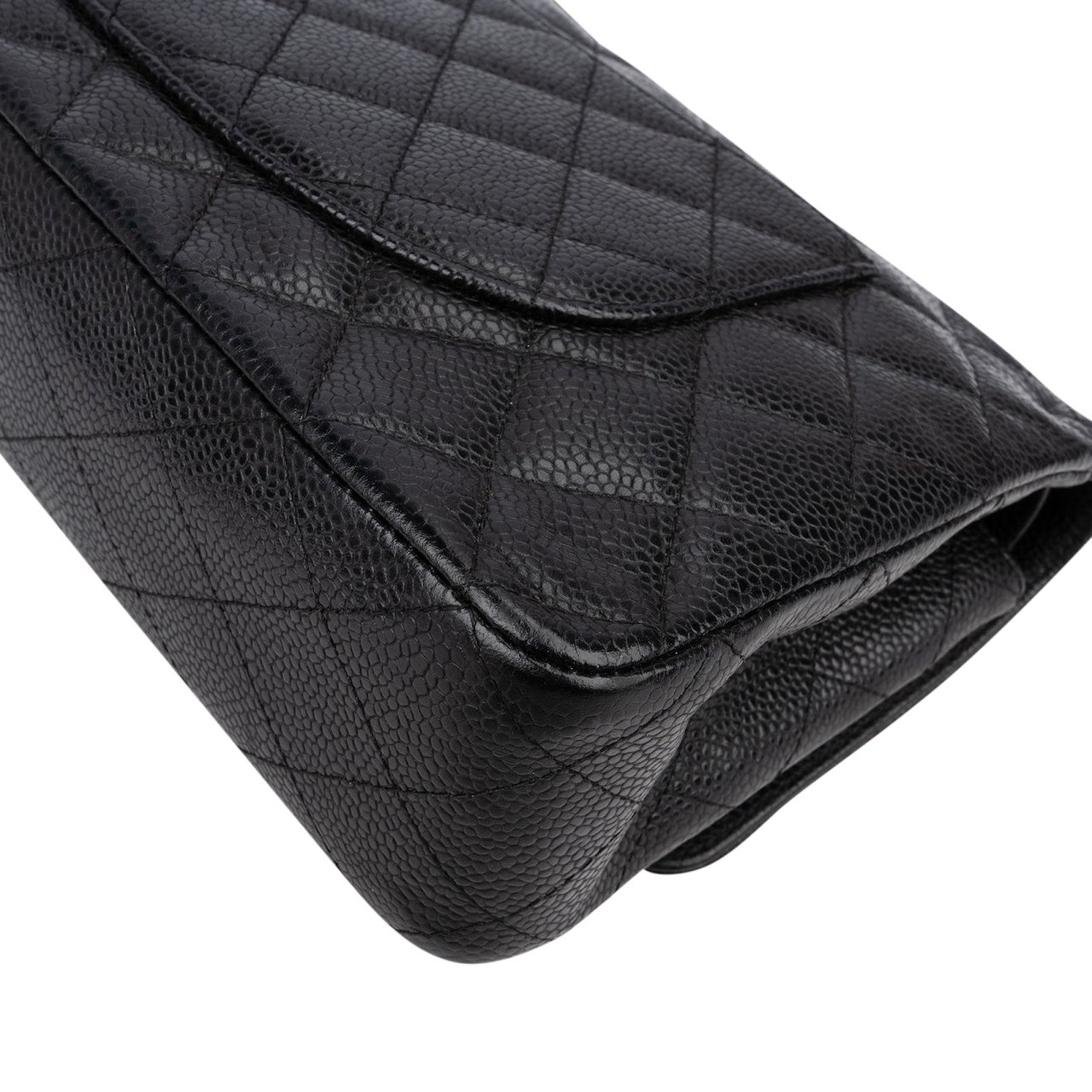 Chanel Quilted Caviar Leather Palladium Medium Double Flap Shoulder Bag Zwart