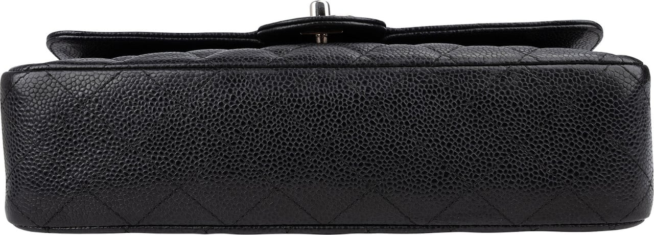 Chanel Quilted Caviar Leather Palladium Medium Double Flap Shoulder Bag Zwart