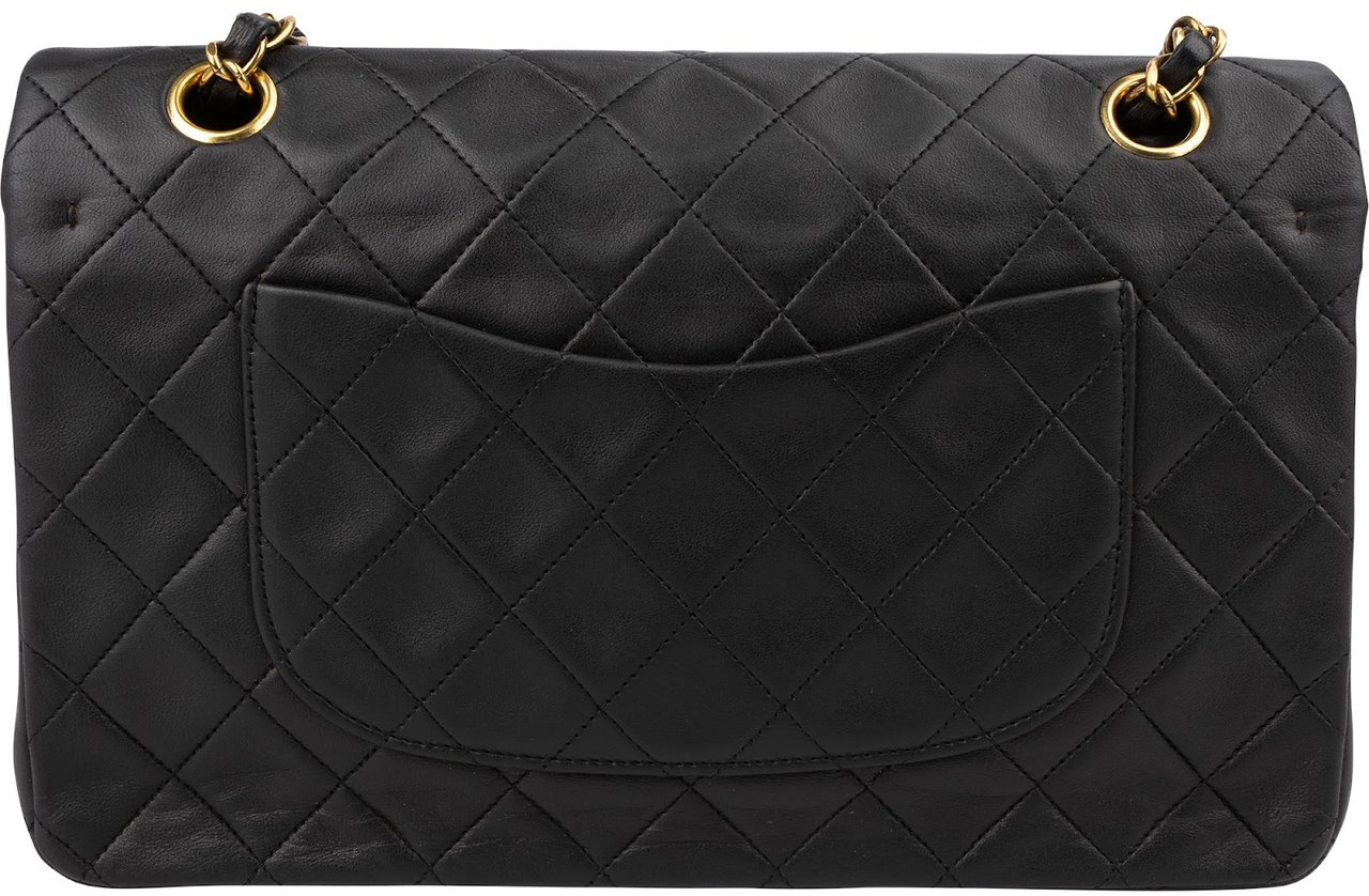 Chanel Quilted Lambskin 24K Gold Medium Double Flap Shoulder Bag Zwart