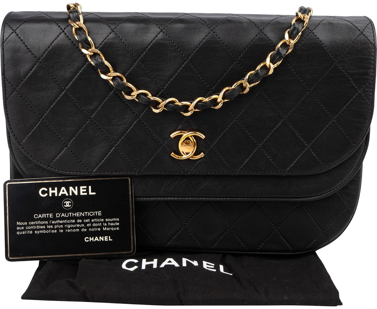 Chanel Quilted Lambskin 24K Gold Double Flap Shoulder Bag Zwart