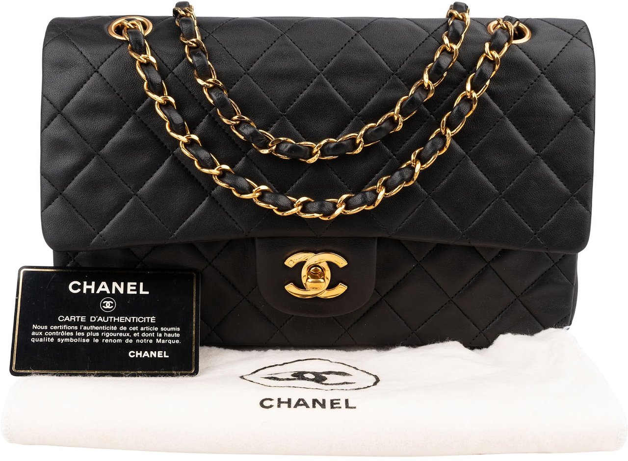 Chanel Quilted Lambskin 24K Gold Medium Double Flap Shoulder Bag Zwart