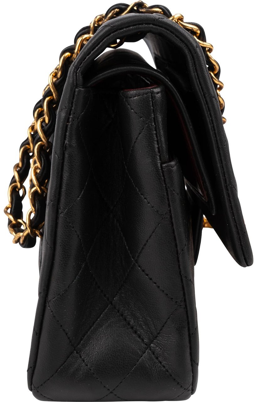 Chanel Quilted Lambskin 24K Gold Medium Double Flap Shoulder Bag Zwart