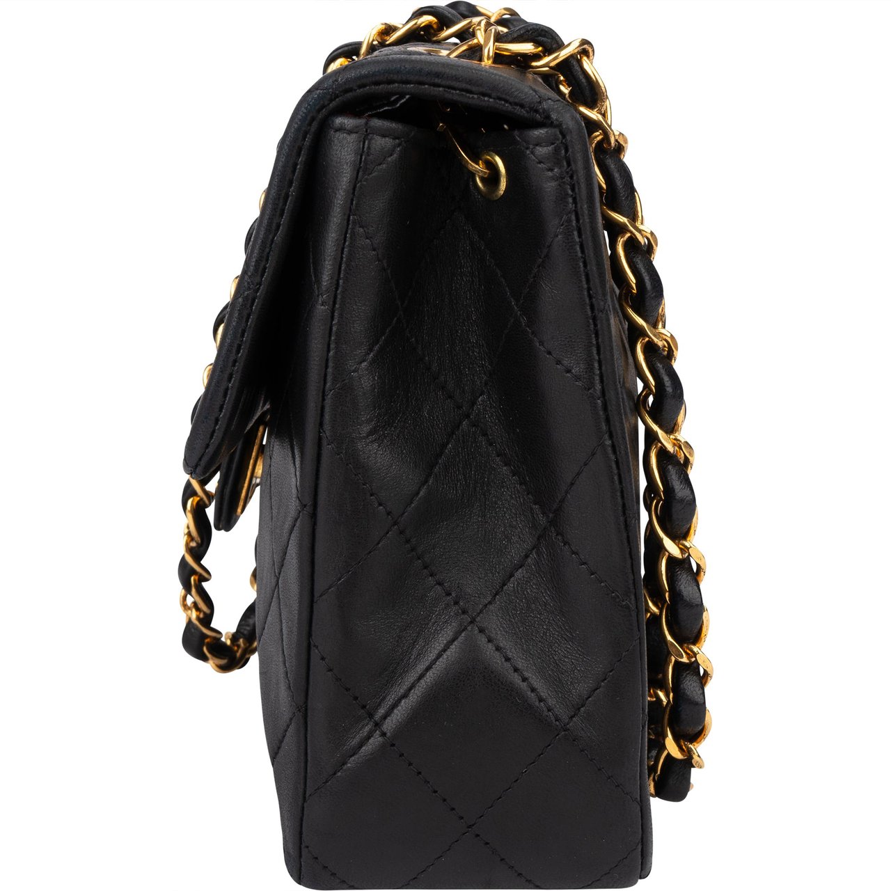 Chanel Chanel Quilted Lambskin 24K Gold Single Flap Crossbody Bag Zwart