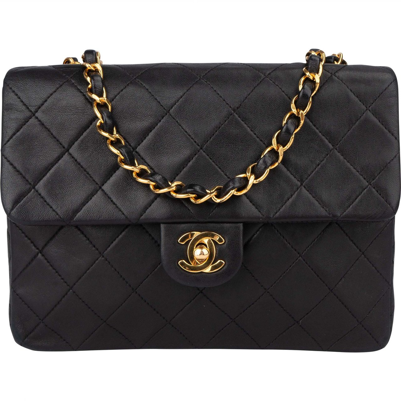Chanel Chanel Quilted Lambskin 24K Gold Single Flap Crossbody Bag Zwart